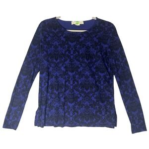 STELLA McCARTNEY Blue Black Floral Jacquard Long Sleeve Top Sz 42 US 10 Portugal